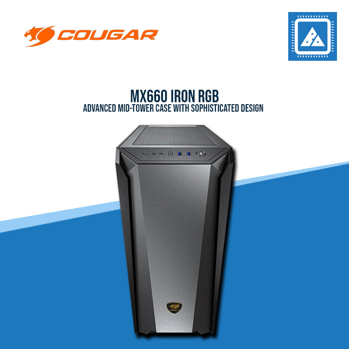 COUGAR MX660 IRON RGB DARK BLACK / MID-TOWER / ARGB VK120*1FAN / TEMPERED GLASS / LOGO SPOTLIGHT COUGAR MX660 IRON RGB DARK BLACK / MID-TOWER / ARGB VK120*1FAN / TEMPERED GLASS / LOGO SPOTLIGHT